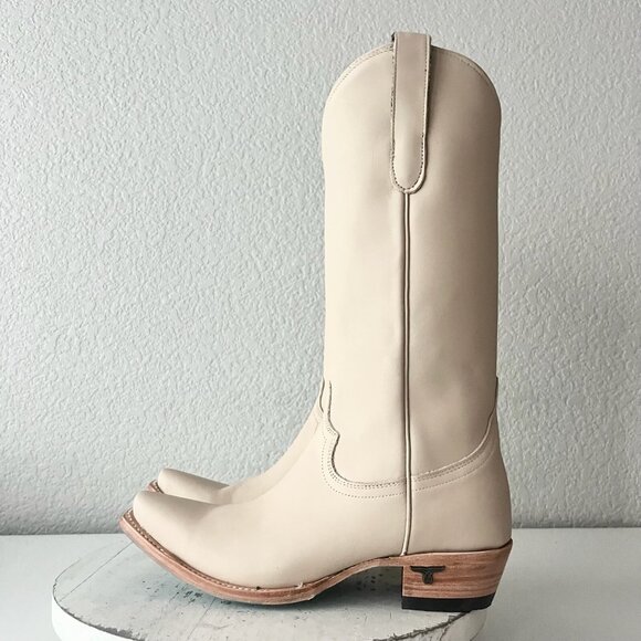 Lane Emma Jane Women’s Cream Western Boots Size 7.5 Tall Snip Toe Cowboy Pull On - Picture 4 of 11